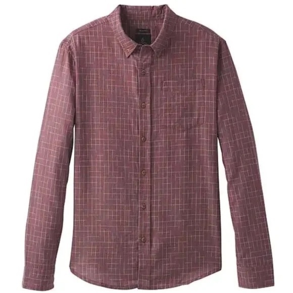 Prana Mens Broderick Slim Fit Long Sleeve Nocturnal Red Large - Picture 1 of 15